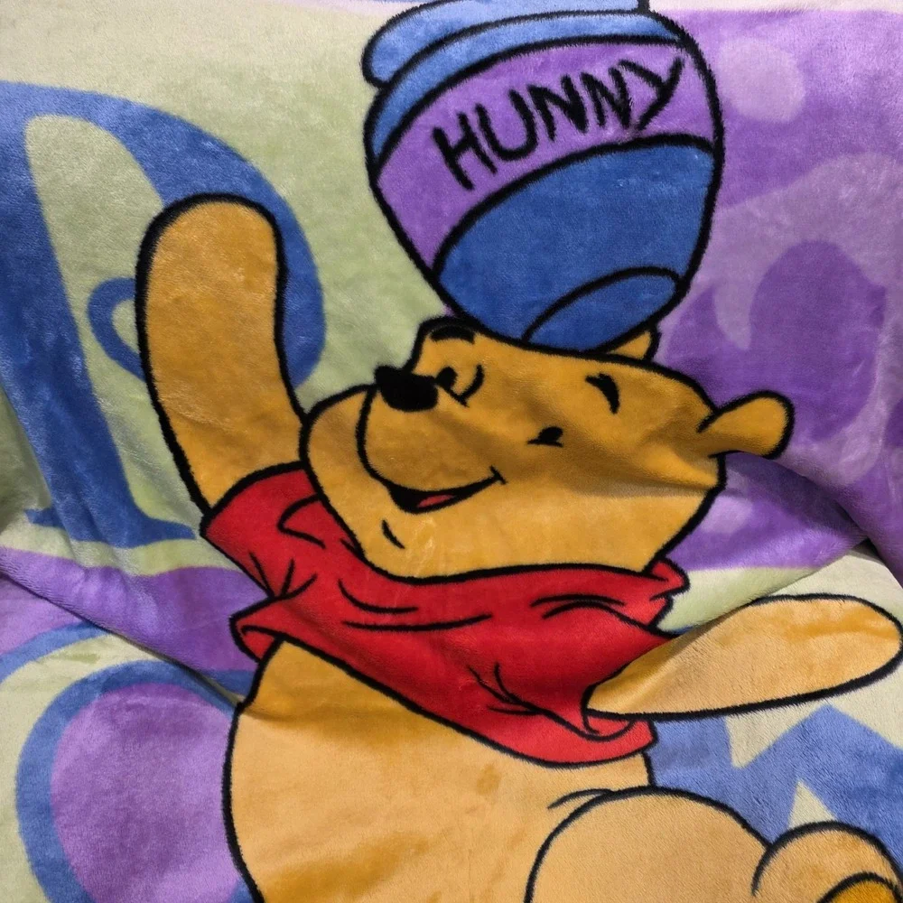 VTG Disney 100 Acre Collection Winnie the Pooh Plush Afghan Blanket 50 x‎ 60